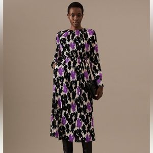 Marks & Spencer | Dresses | Autograph Marks Spencer Purple Plisse Printed  High Neck Midi Dress Size Us 6 | Poshmark